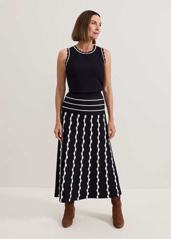 Phase Eight Liz Scallopped Skirts Navy/White Canada | LZMRWQ-387